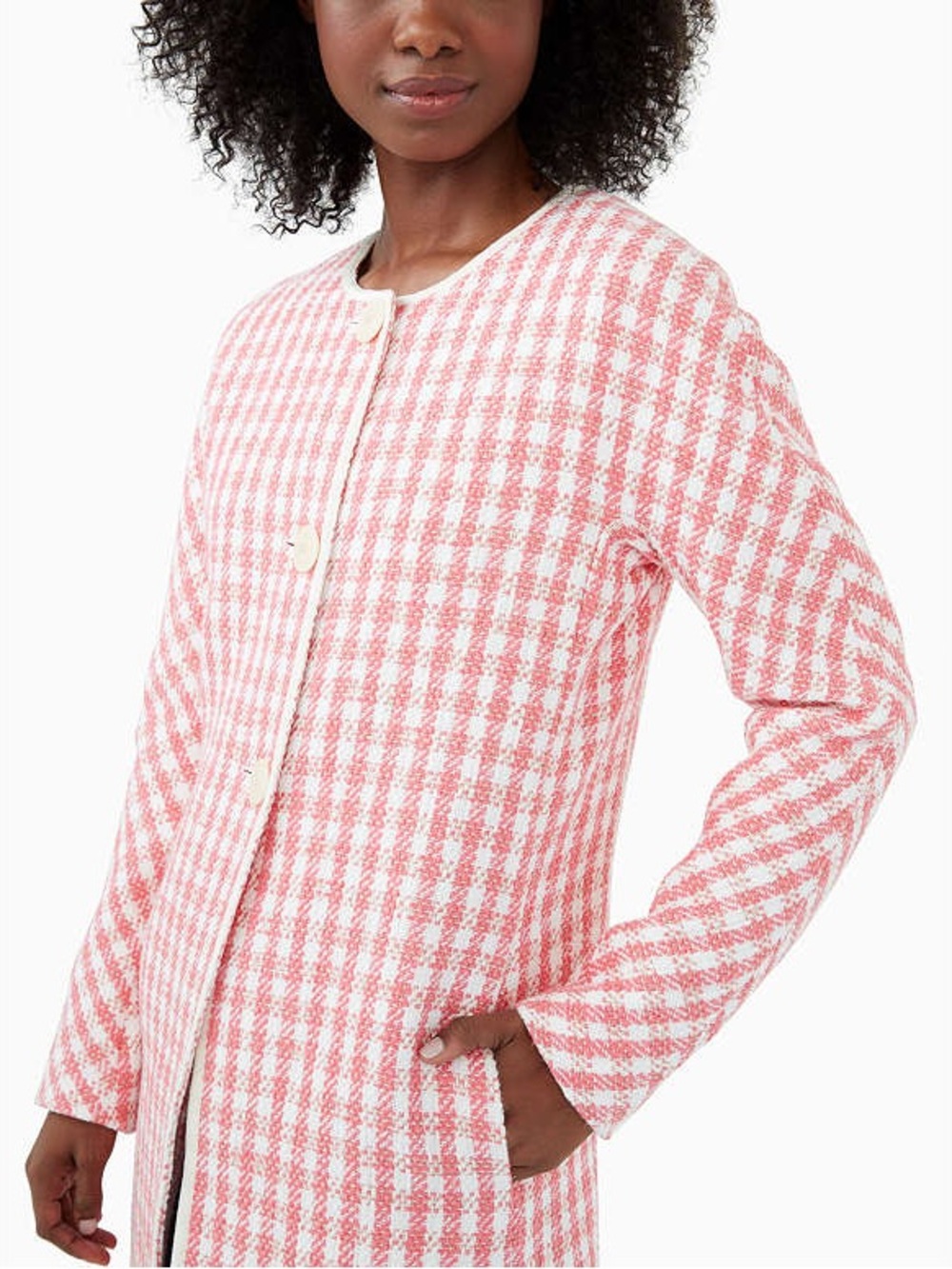 Kate Spade New York Gingham Tweed Coat Peach Nectar Size XL